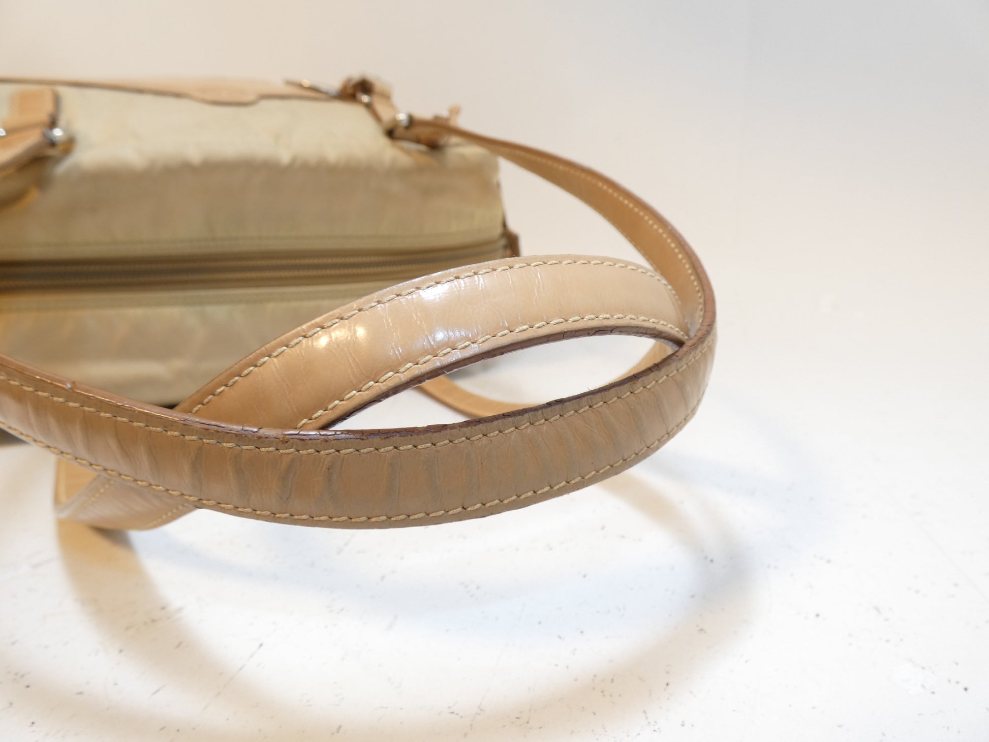 PRADA Logo Jacquard Nylon Leather Hand Boston Bag