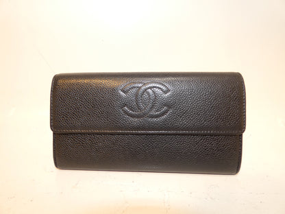 CHANEL Caviar Skin Coco Caviar Skin Black Long Wallet