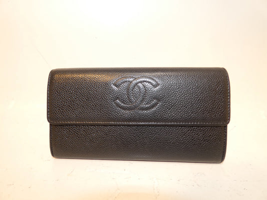 CHANEL Caviar Skin Coco Caviar Skin Black Long Wallet