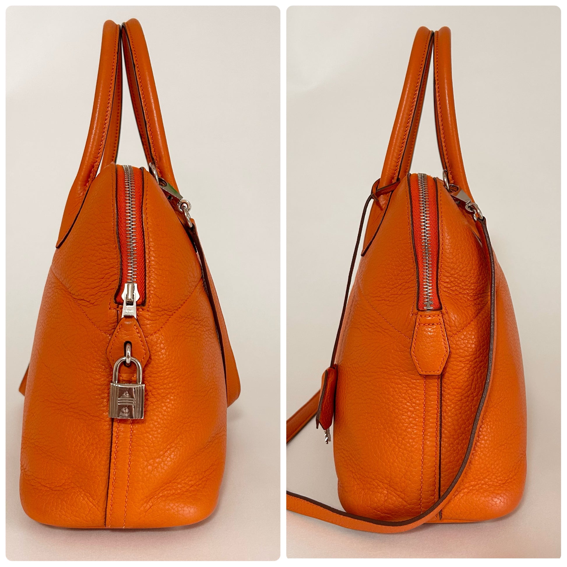 HERMES Bolide 31 Handbag/Shoulder Bag, Taurillon Clemence Leather, Orange, □Q Shoulder Bag