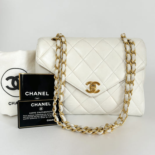 CHANEL Matelasse Chain Shoulder Bag, W24, White, with Seal
