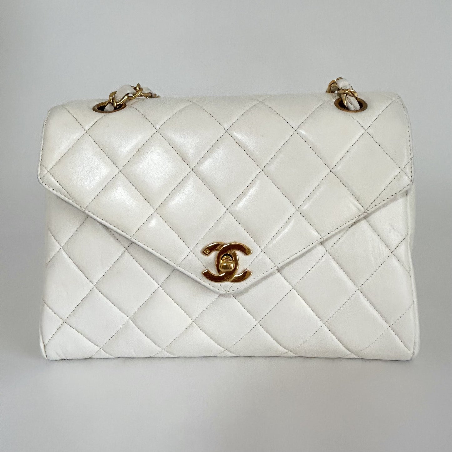 CHANEL Matelasse Chain Shoulder Bag, W24, White, with Seal