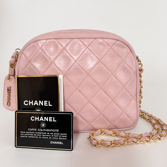 CHANEL Matelasse Chain Shoulder Bag, Pink, with Seal