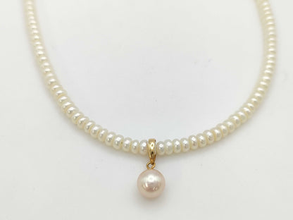 Semi-round pearl diameter: approximately 3.8-4.1mm, pearl diameter: approximately 7.1mm, 18K gold, 11.0g, necklace 