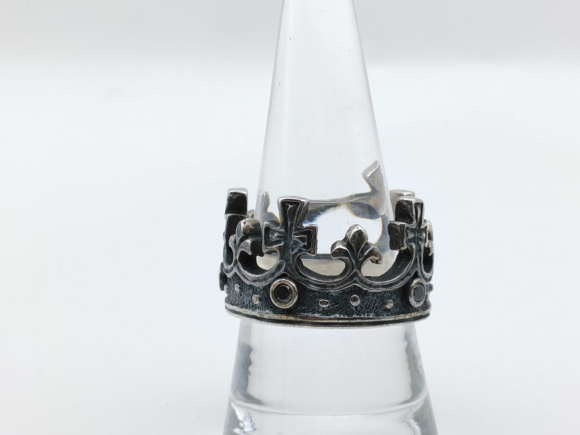 Royal Order Large Crown Cross Ring SV925 Silver Onyx Ring