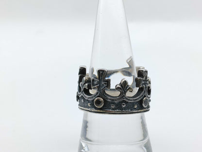 Royal Order Large Crown Cross Ring SV925 Silver Onyx Ring