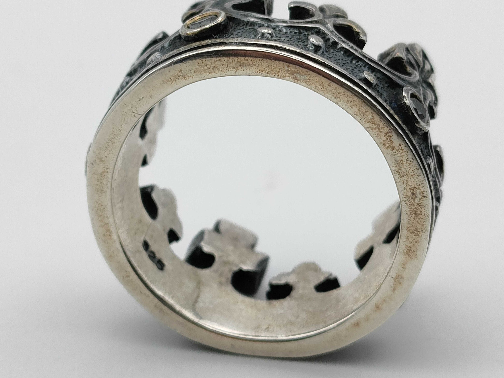 Royal Order Large Crown Cross Ring SV925 Silver Onyx Ring