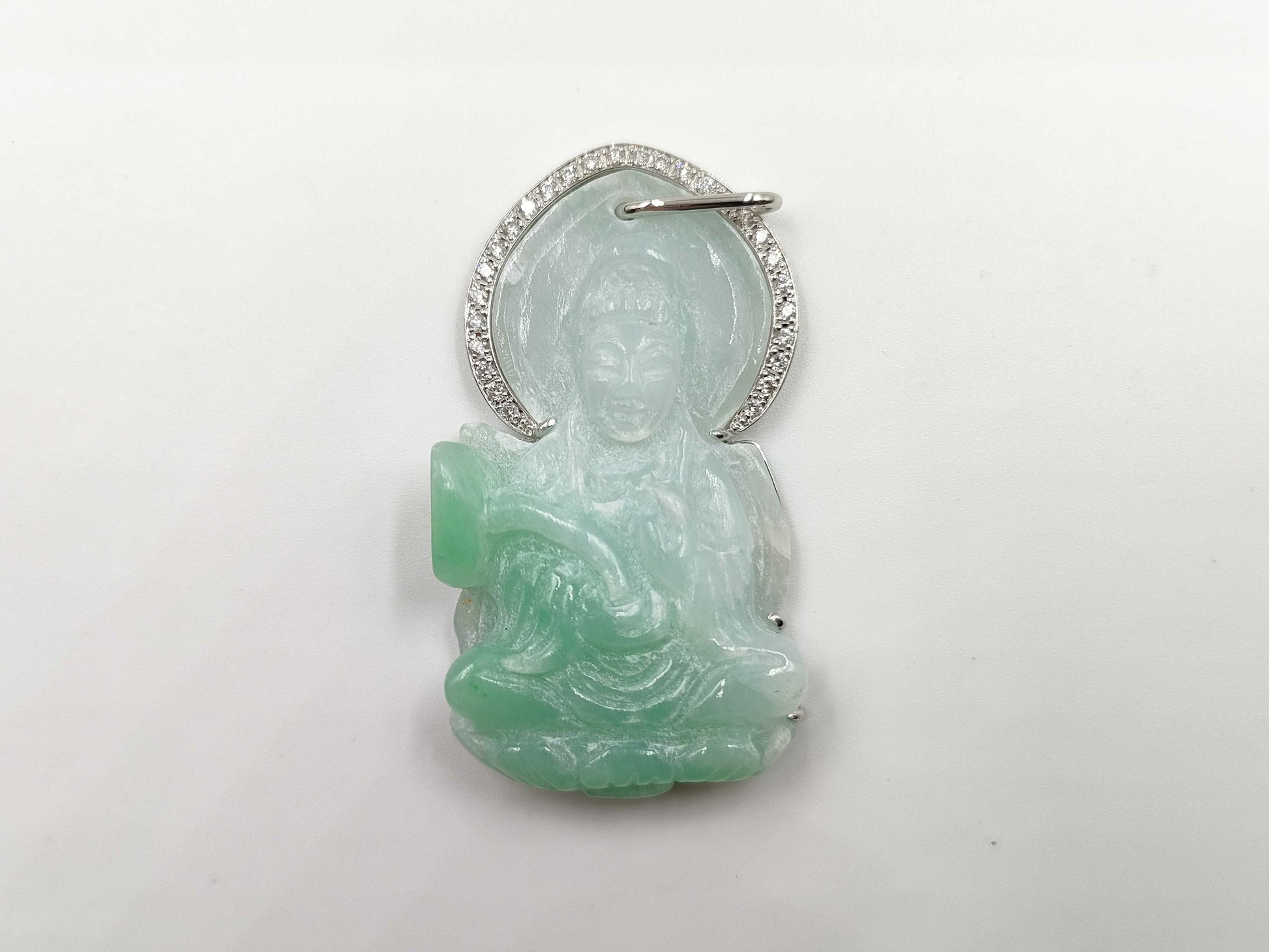 Carved Jadeite D0.24ct Pt900 15.2g Pendant Top 
