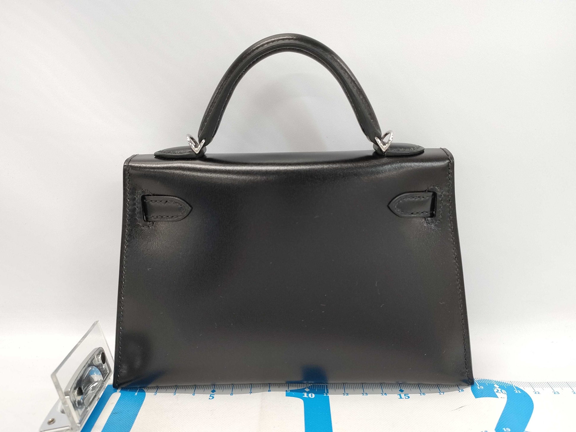 HERMES Mini Kelly 2 Box Calf Leather Black with Silver Hardware, K Stamped Bag