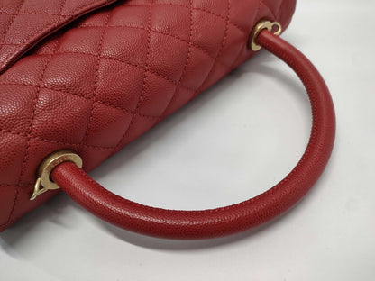 CHANEL Coco Handle 29 Matelasse Caviar Leather Red GD Hardware A92991 24 Series Handbag