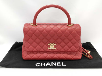 CHANEL Coco Handle 29 Matelasse Caviar Leather Red GD Hardware A92991 24 Series Handbag