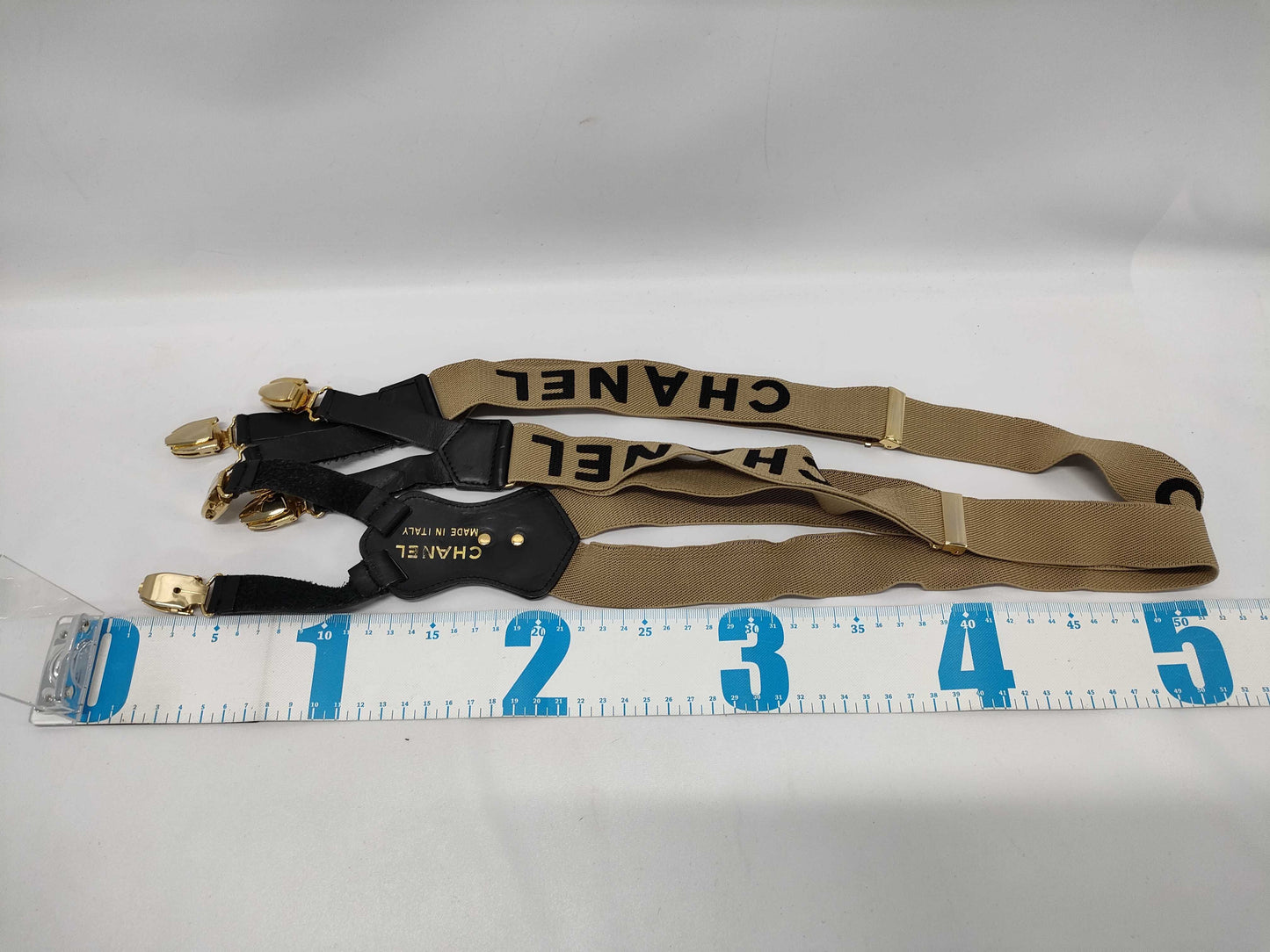 CHANEL Suspenders with Coco Mark Logo, Beige, Black, Other Accessories