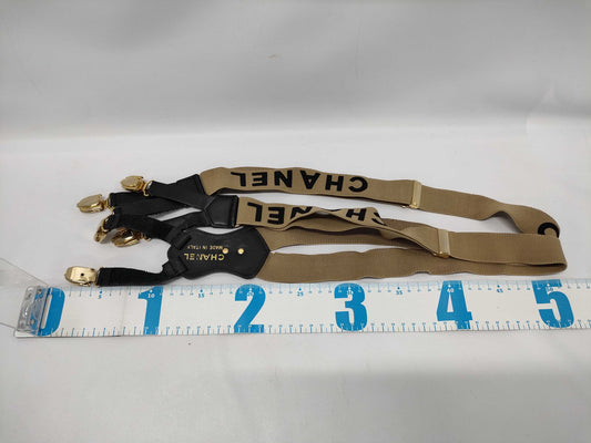 CHANEL Suspenders with Coco Mark Logo, Beige, Black, Other Accessories