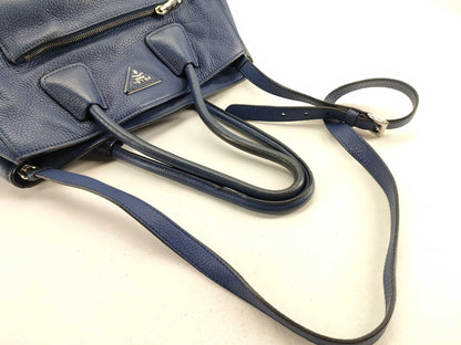PRADA Vitello Dino Leather 2-Way Handbag BN2795 Blue Accessories: Dust Bag, Shoulder Strap, Tote Bag
