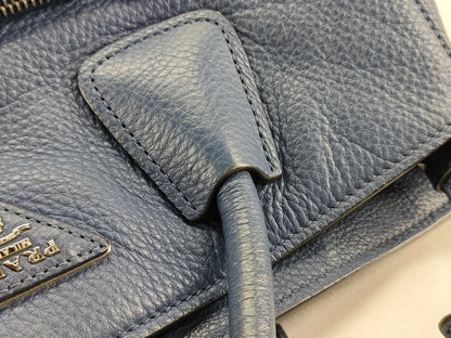 PRADA Vitello Dino Leather 2-Way Handbag BN2795 Blue Accessories: Dust Bag, Shoulder Strap, Tote Bag