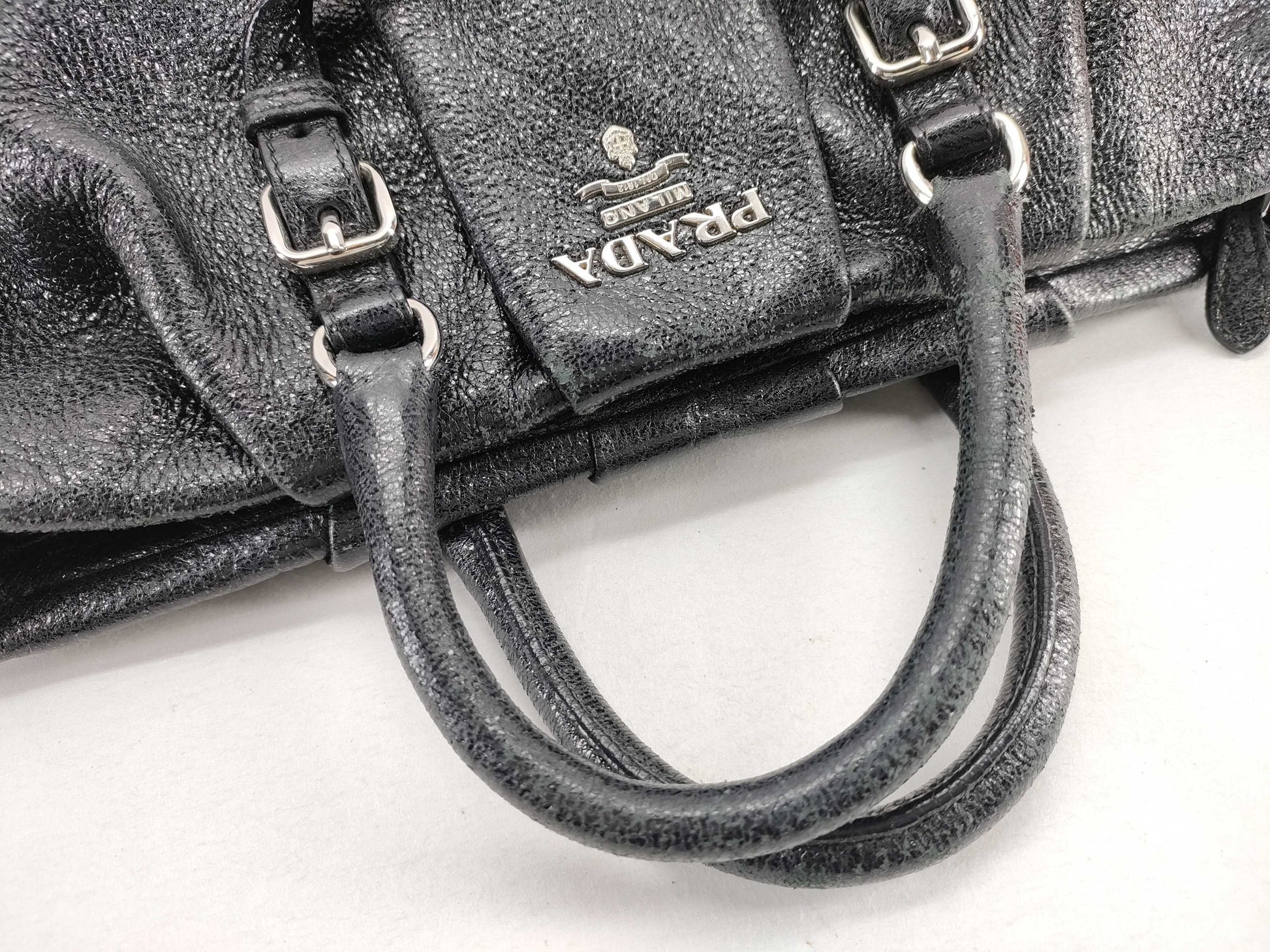 PRADA Prada Lamé 2-Way Bag Black Accessories: Shoulder Strap Handbag