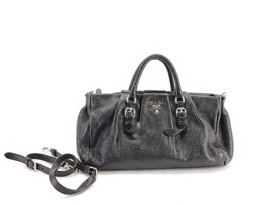 PRADA Prada Lamé 2-Way Bag Black Accessories: Shoulder Strap Handbag