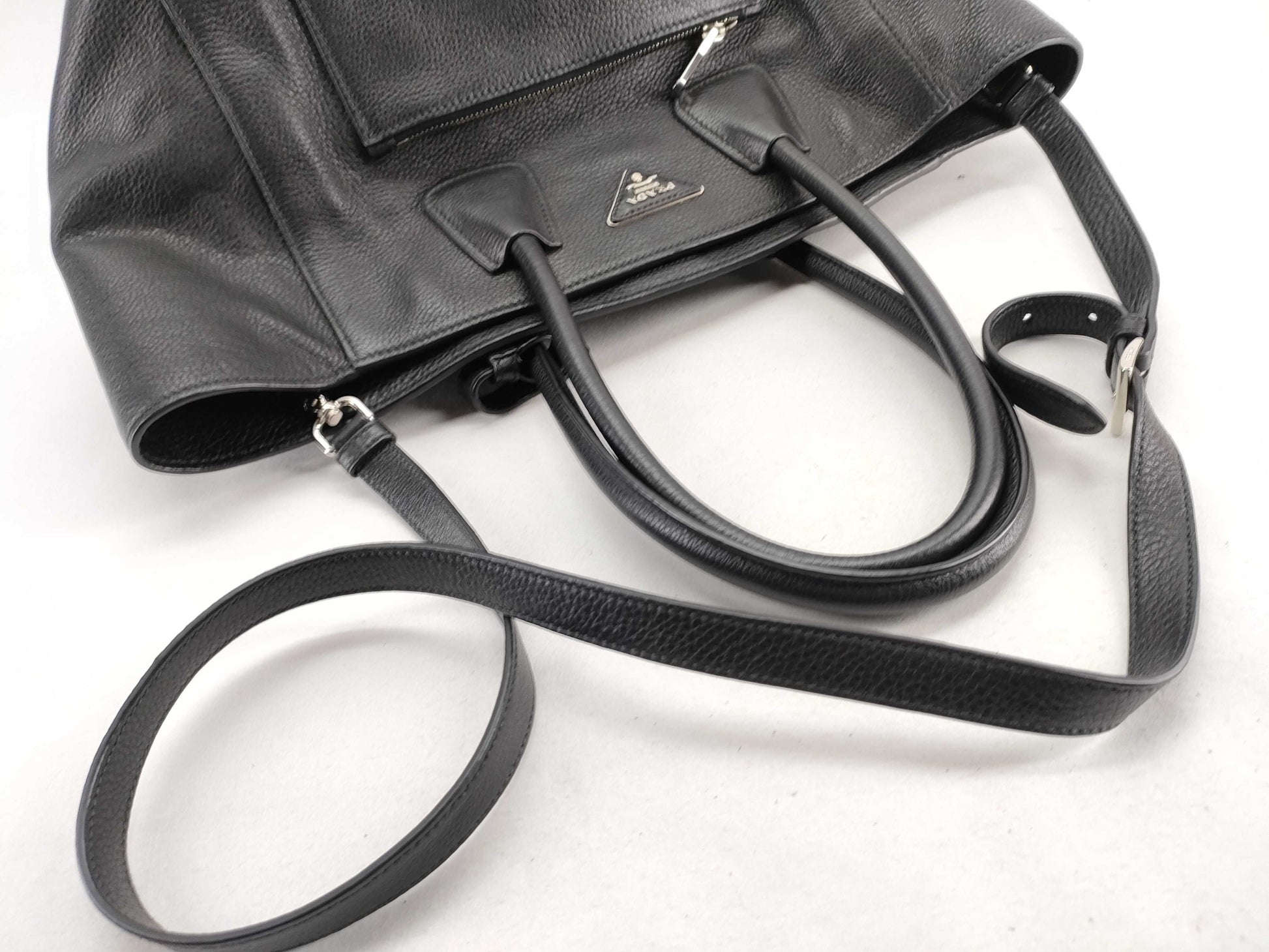 PRADA Vitello Phoenix Leather 2-Way Tote Bag, Black, BN2795