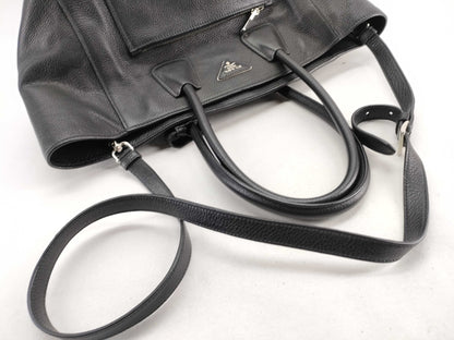 PRADA Vitello Phoenix Leather 2-Way Tote Bag, Black, BN2795