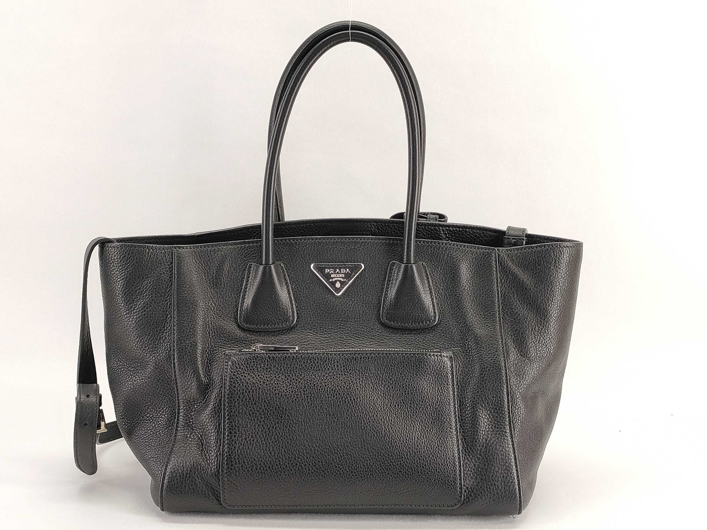 PRADA Vitello Phoenix Leather 2-Way Tote Bag, Black, BN2795