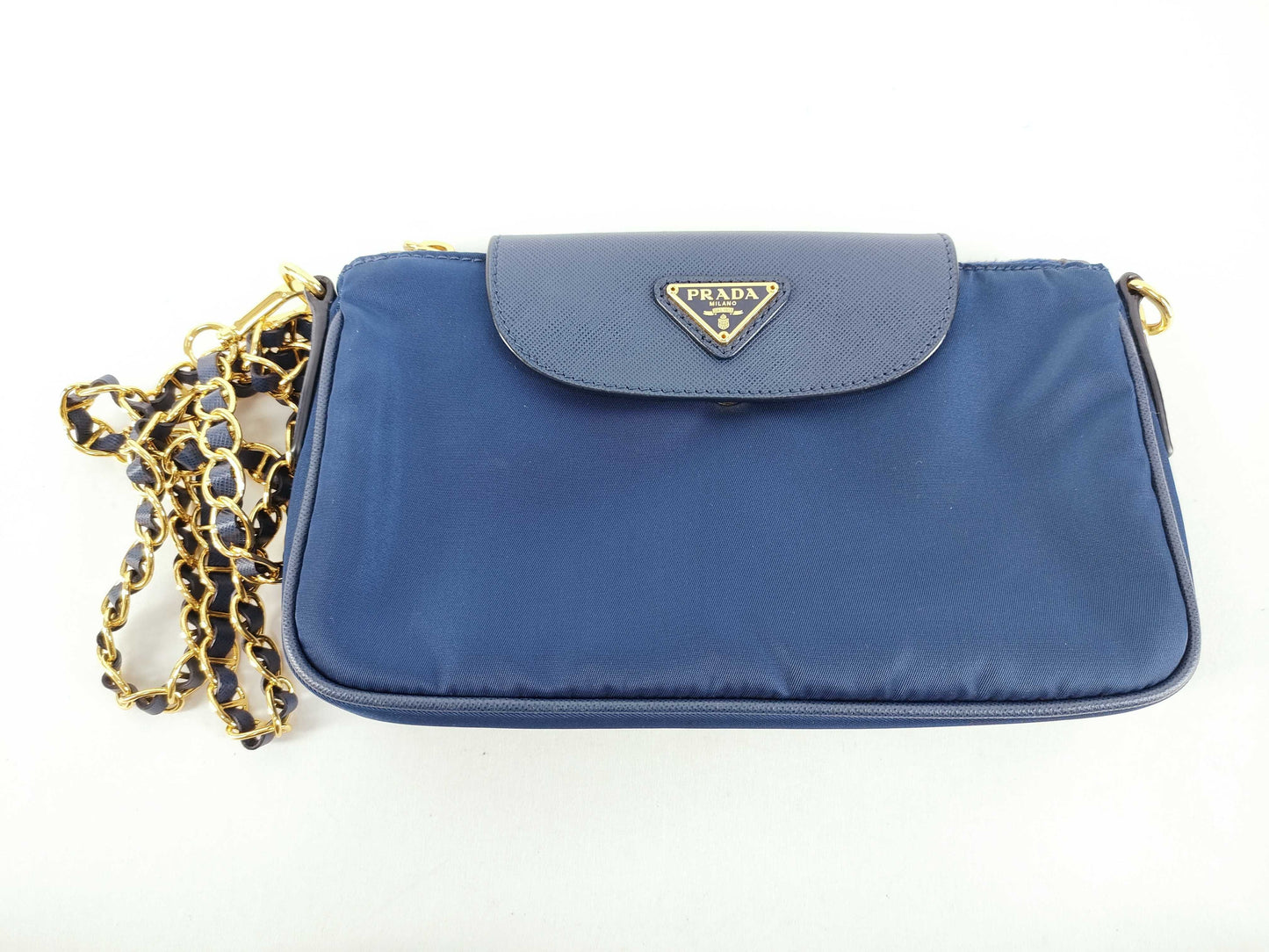PRADA Nylon Prada Nylon Chain Shoulder Bag 1BH085 Blue