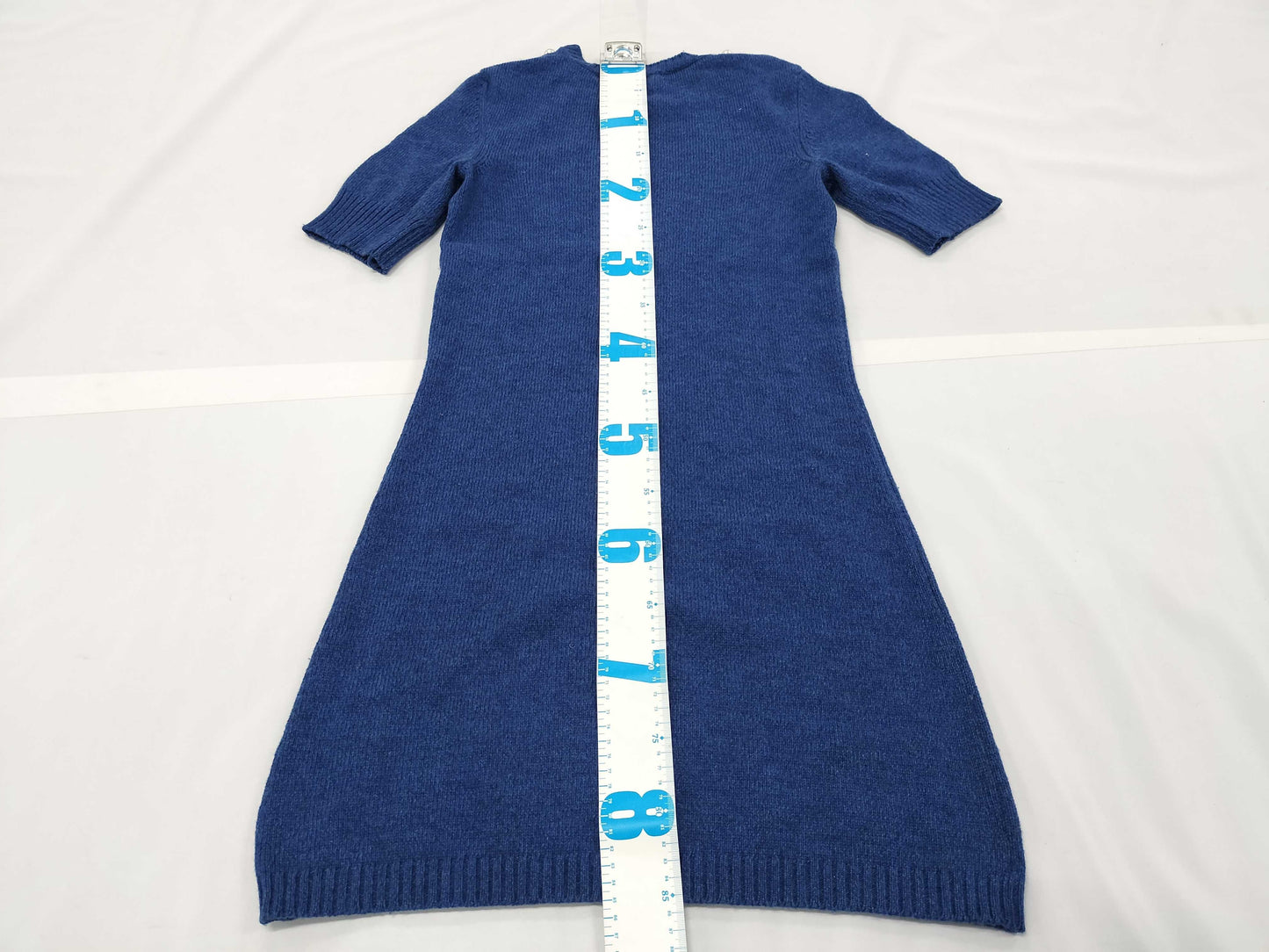 CHANEL CHANEL Dress P57393K07487 Size 34 100% Cashmere Pearl Button Blue Dress
