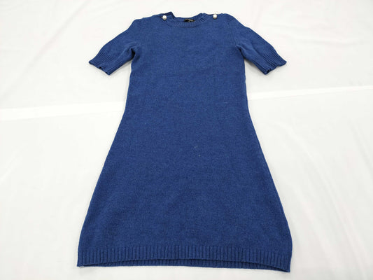 CHANEL CHANEL Dress P57393K07487 Size 34 100% Cashmere Pearl Button Blue Dress