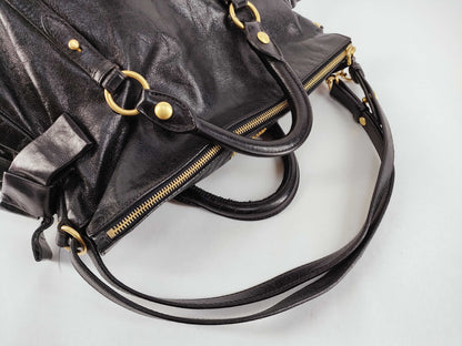 Miu Miu 2-Way Handbag with Side Ribbon Leather Handbag