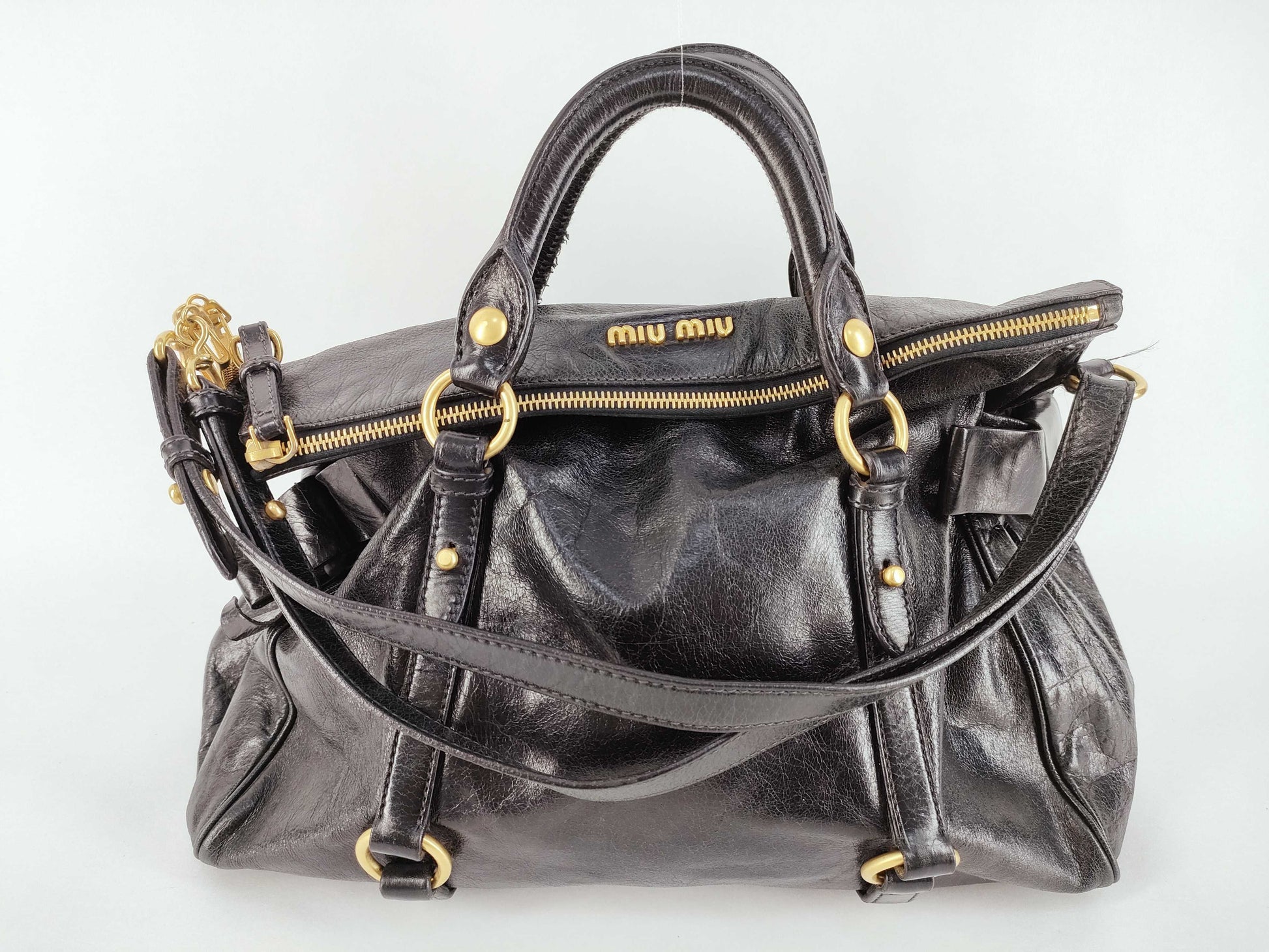 Miu Miu 2-Way Handbag with Side Ribbon Leather Handbag
