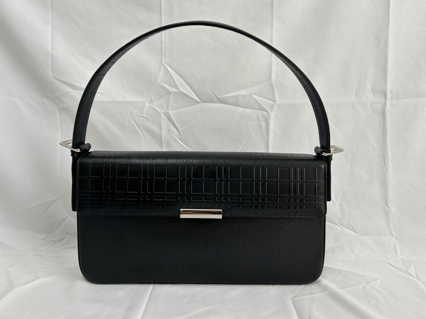 BURBERRY Leather Check Shoulder Bag