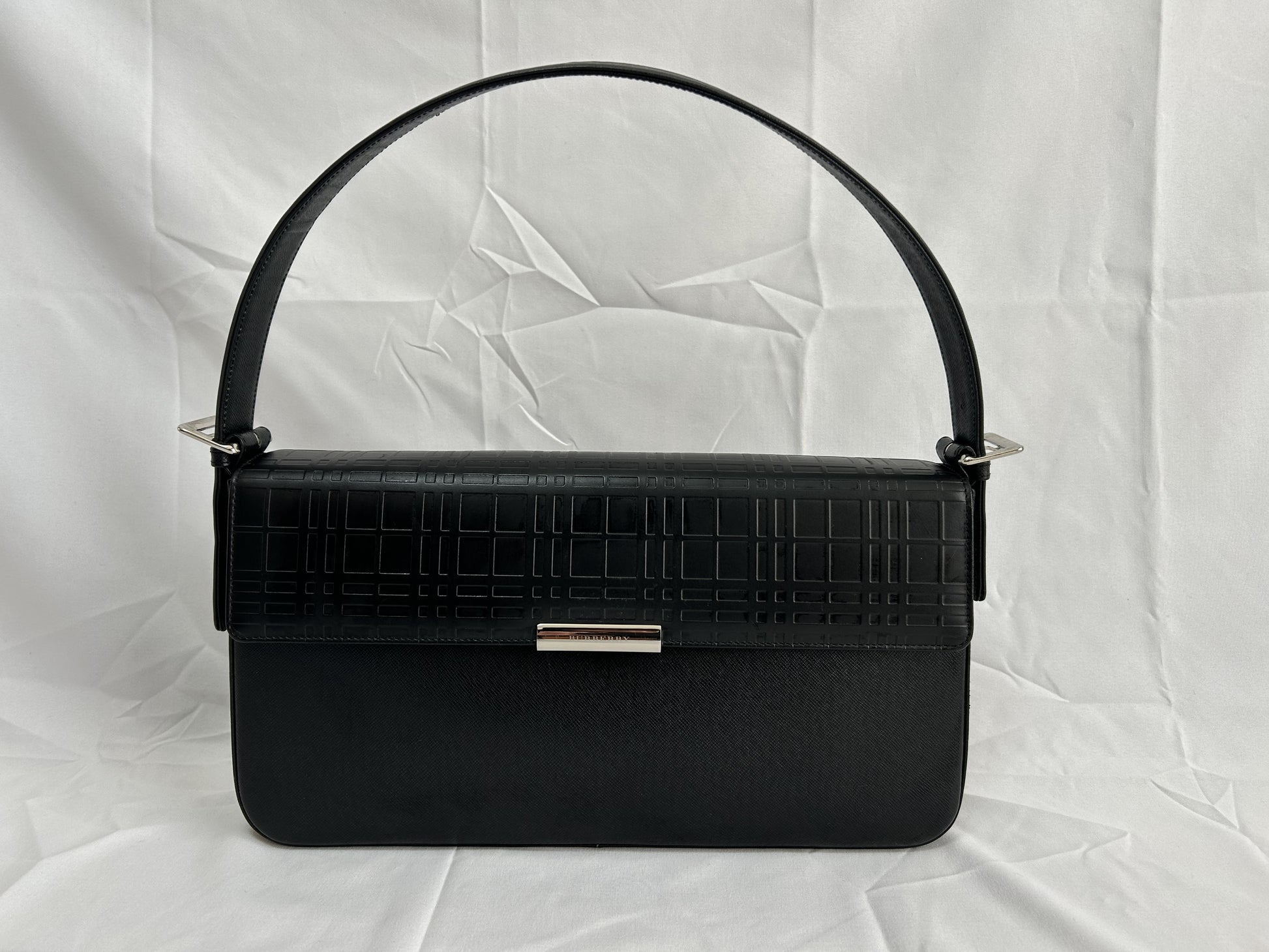 BURBERRY Leather Check Shoulder Bag