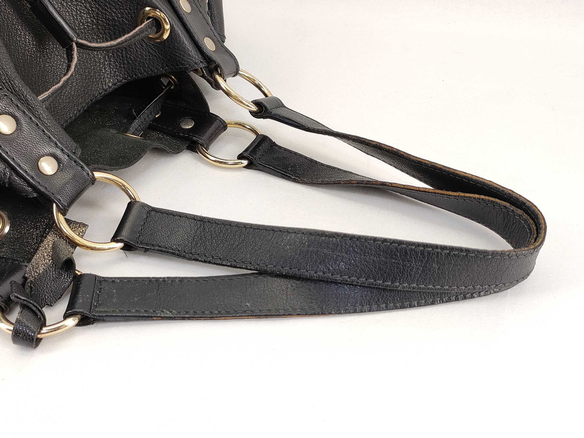 SAINT LAURENT Neo Double Drawstring Handbag in Black Leather