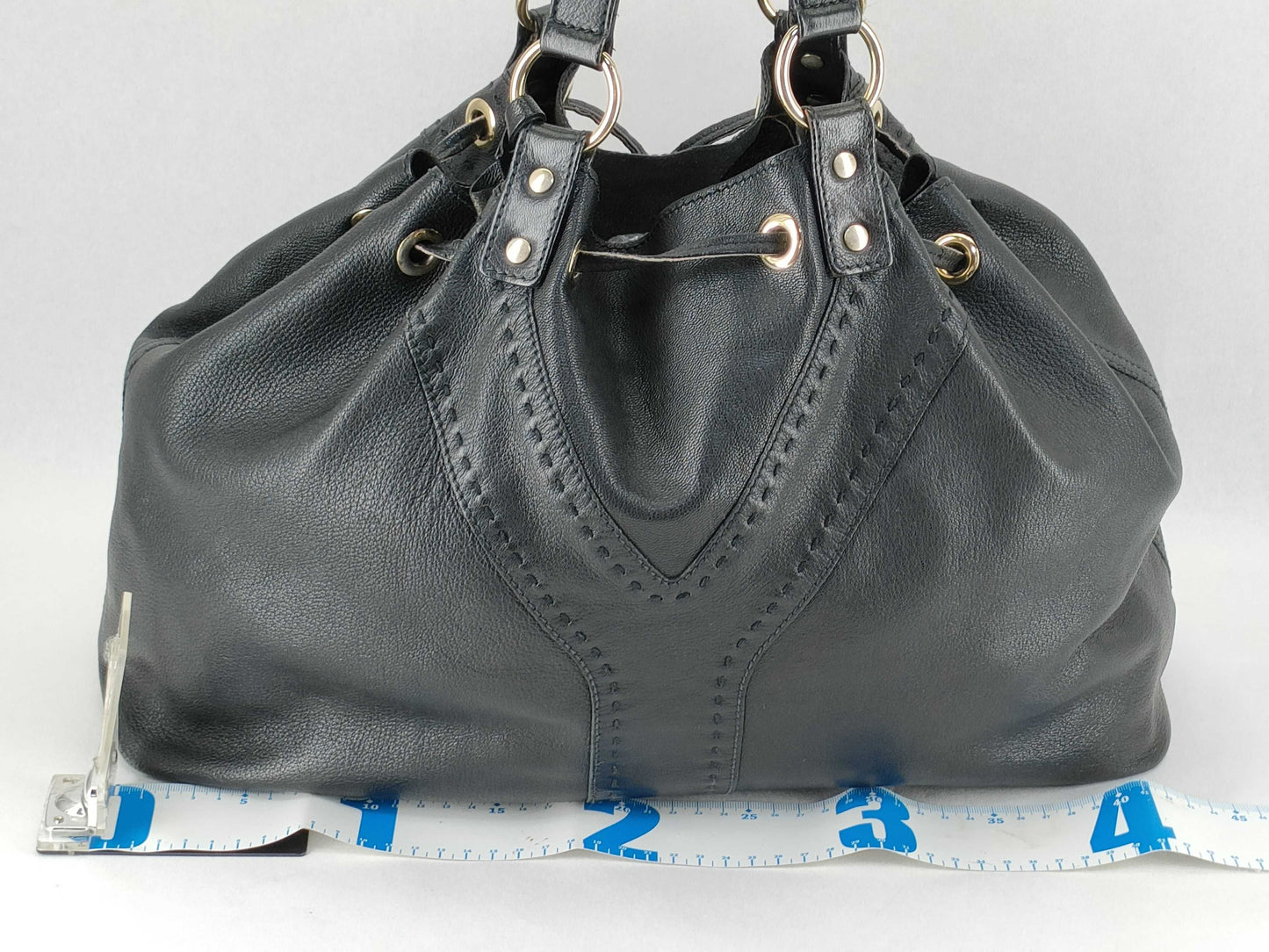 SAINT LAURENT Neo Double Drawstring Handbag in Black Leather
