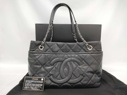 CHANEL Matelasse Soft Caviar Leather Tote Bag, Black