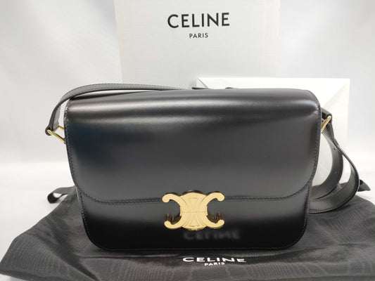 CELINE Triomphe Medium Shoulder Bag 187363BF4.38NO Shiny Calfskin Shoulder Bag