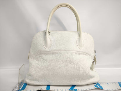 HERMES Bolide 31 Handbag in White Taurillon Clemence Leather with J Stamp
