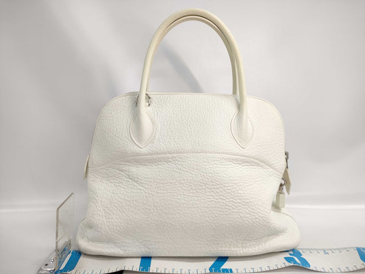HERMES Bolide 31 Handbag in White Taurillon Clemence Leather with J Stamp