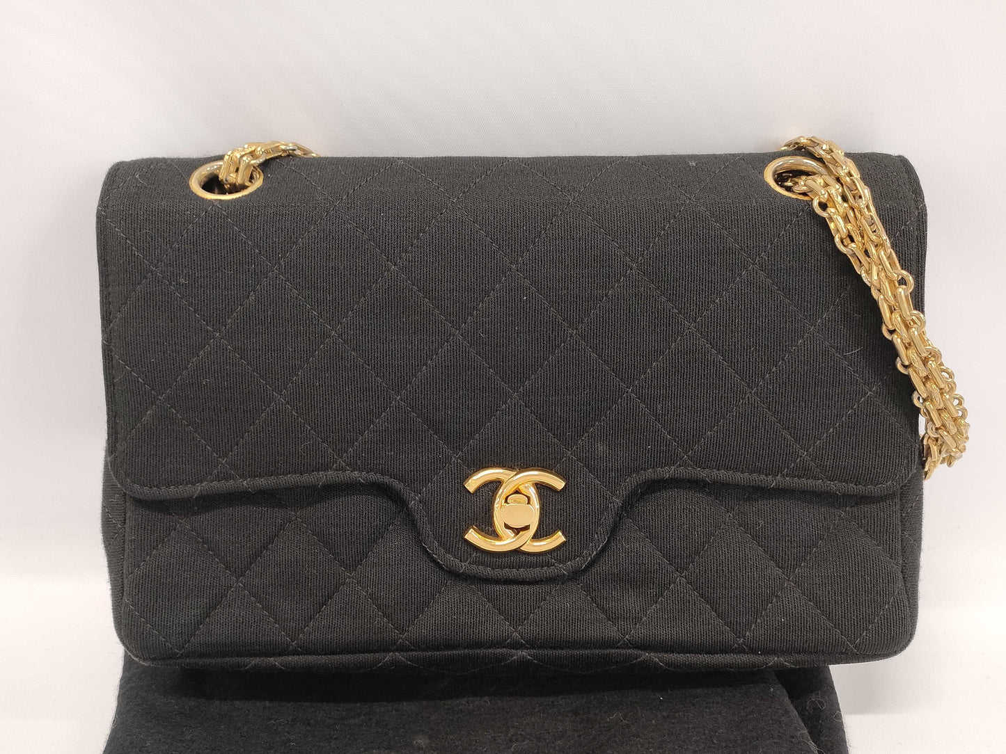 CHANEL CHANEL Double Flap Matelasse Shoulder Bag, Black Cotton, Double Flap / Mademoiselle Chain Shoulder Bag