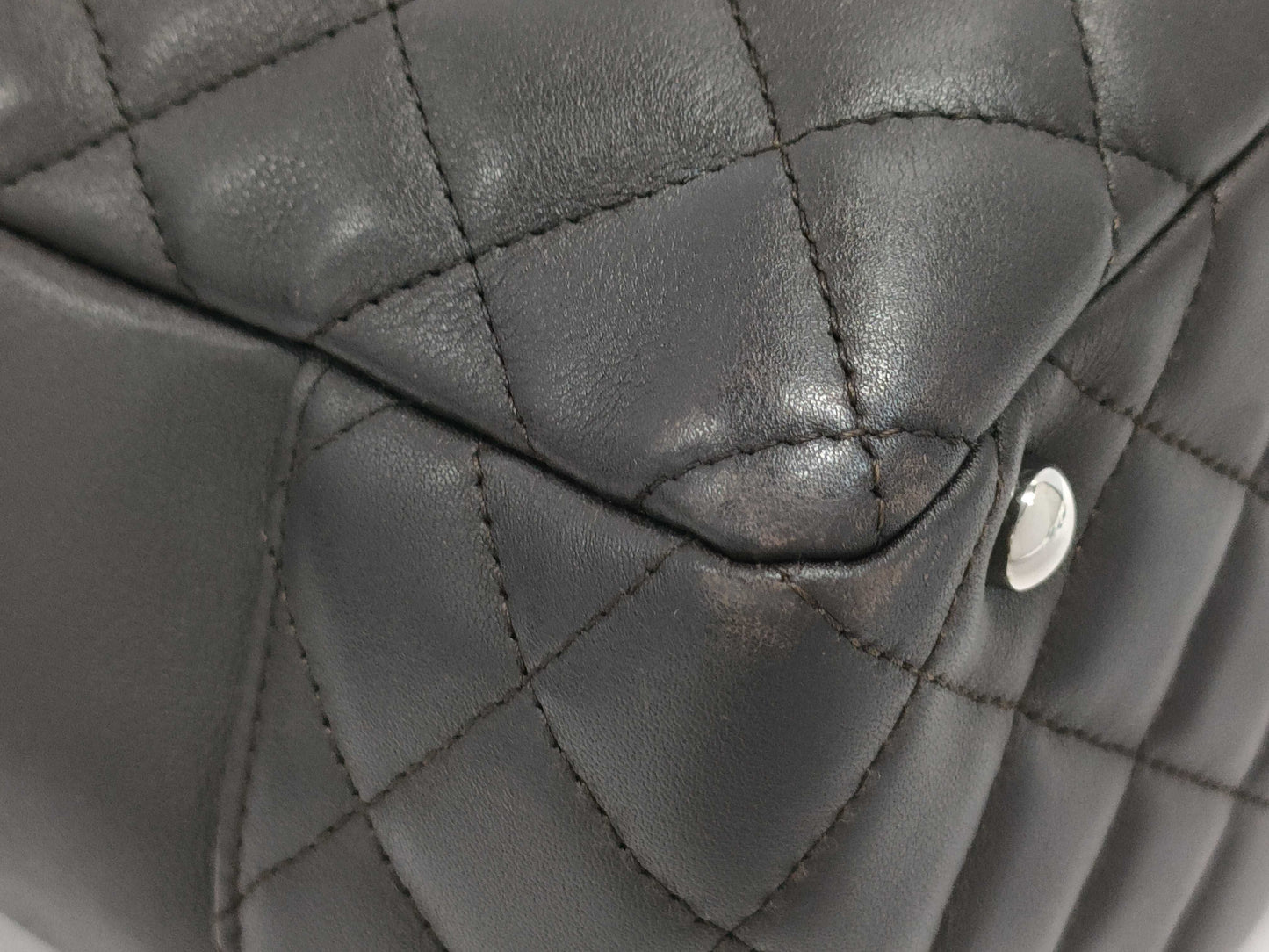 CHANEL Cambon Line Bowling Shoulder Bag A25171 Dark Brown Lambskin and Patent Leather Shoulder Bag