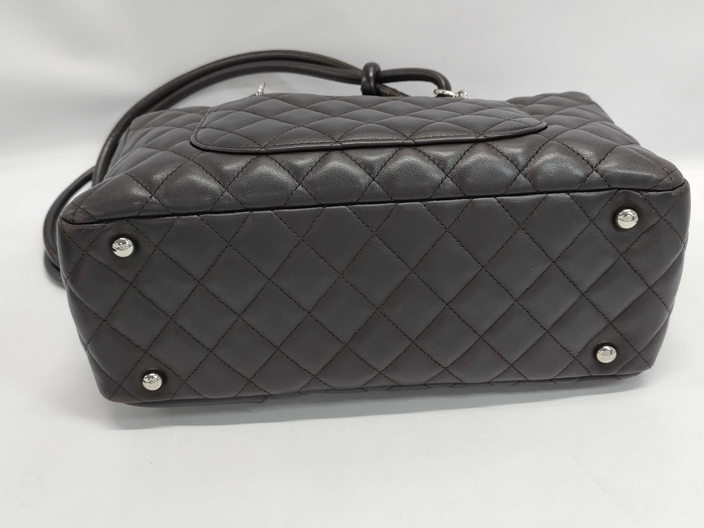 CHANEL Cambon Line Bowling Shoulder Bag A25171 Dark Brown Lambskin and Patent Leather Shoulder Bag