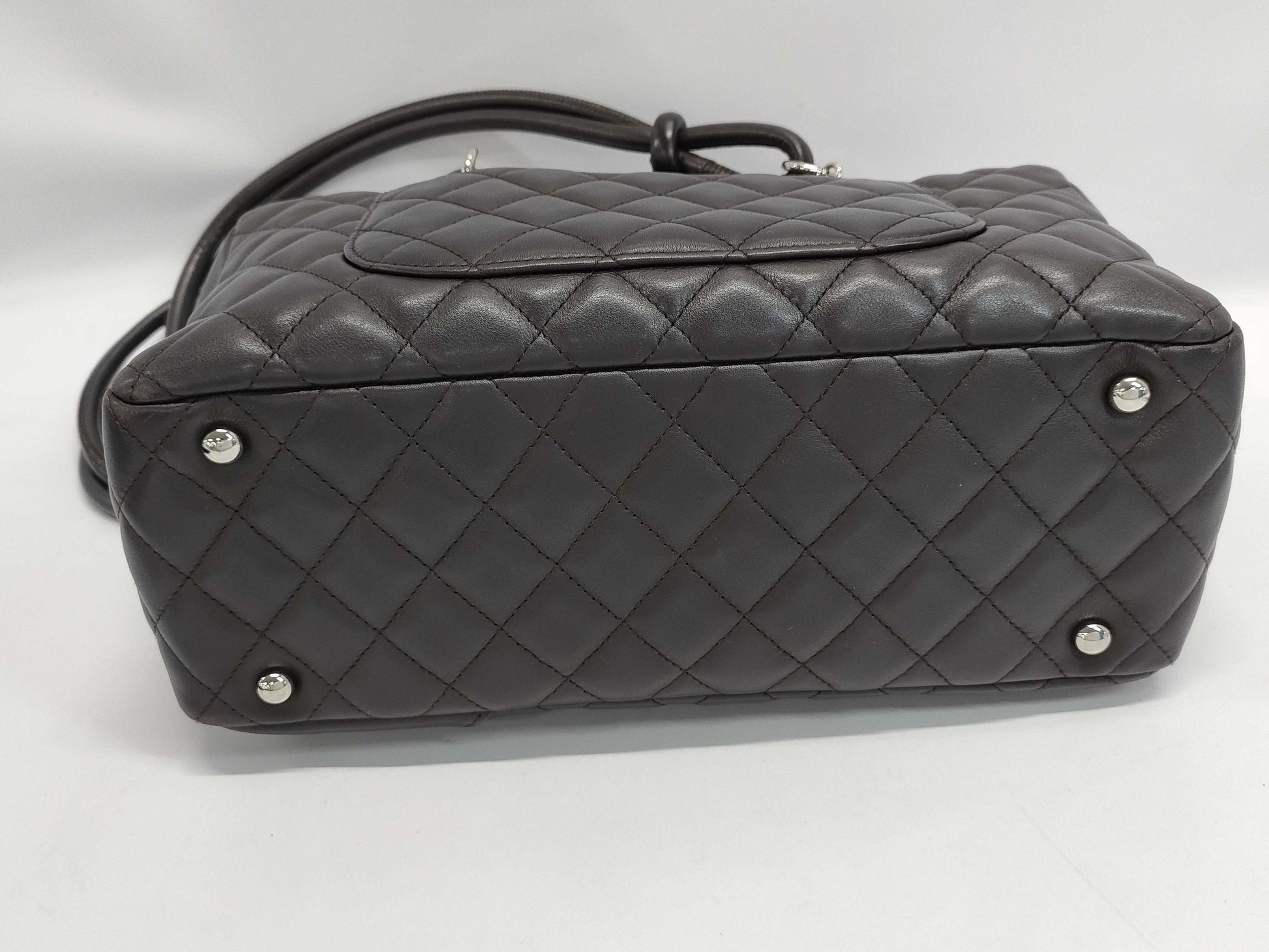 CHANEL Cambon Line Bowling Shoulder Bag A25171 Dark Brown Lambskin and Patent Leather Shoulder Bag