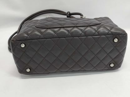 CHANEL Cambon Line Bowling Shoulder Bag A25171 Dark Brown Lambskin and Patent Leather Shoulder Bag