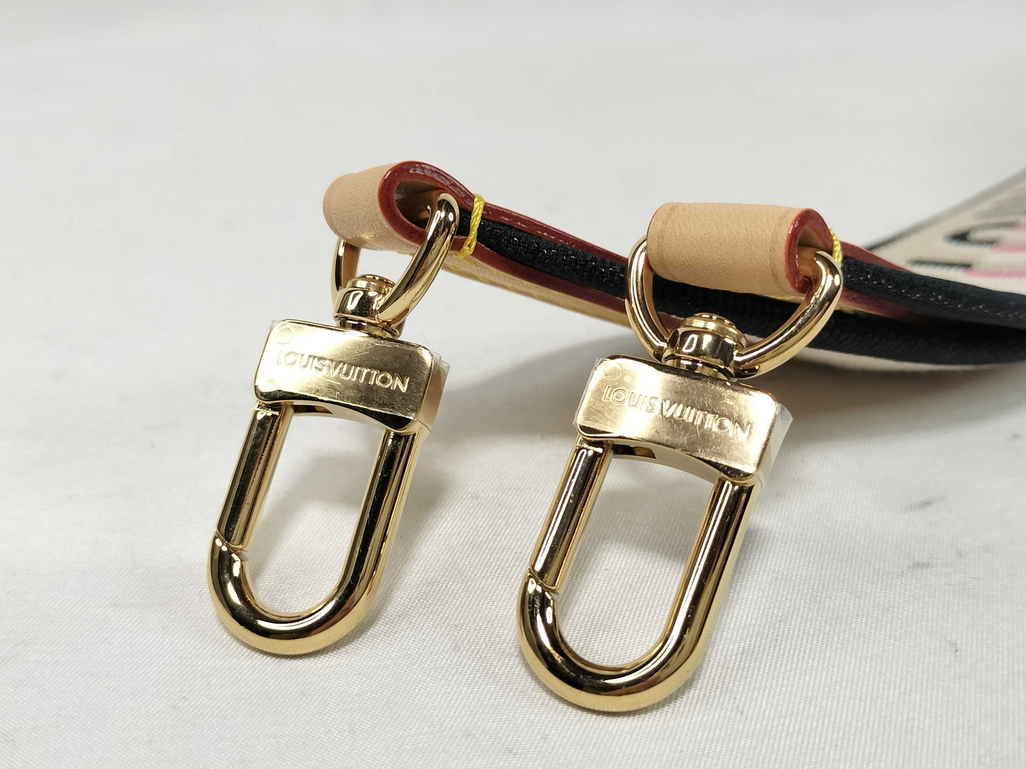 LOUIS VUITTON Signature Strap, Beige/Black/Pink, Signature Canvas with Gold Hardware