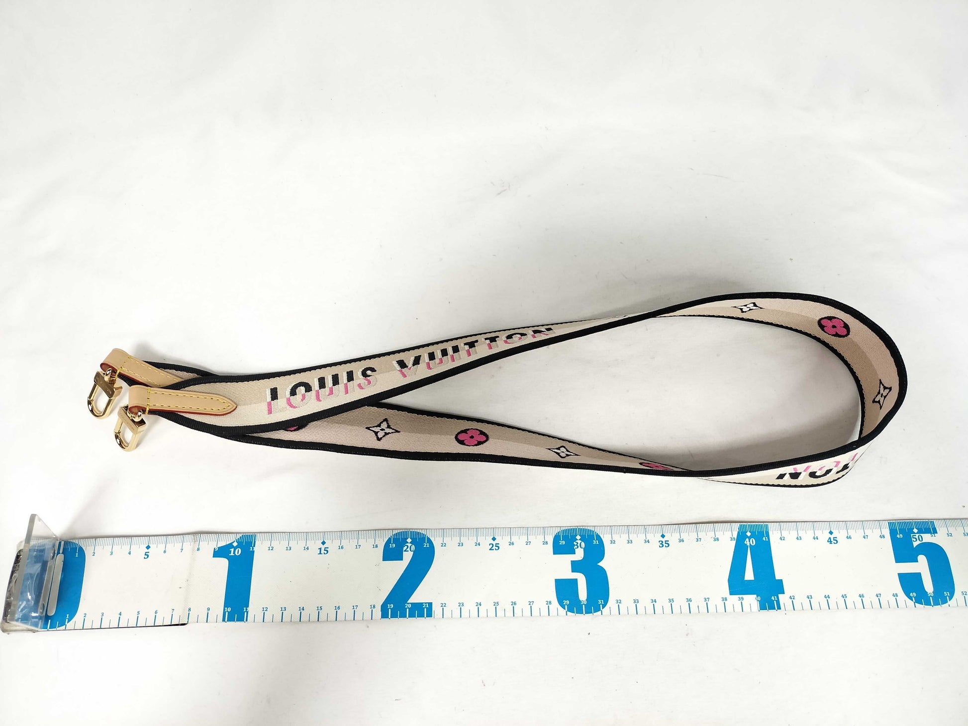 LOUIS VUITTON Signature Strap, Beige/Black/Pink, Signature Canvas with Gold Hardware