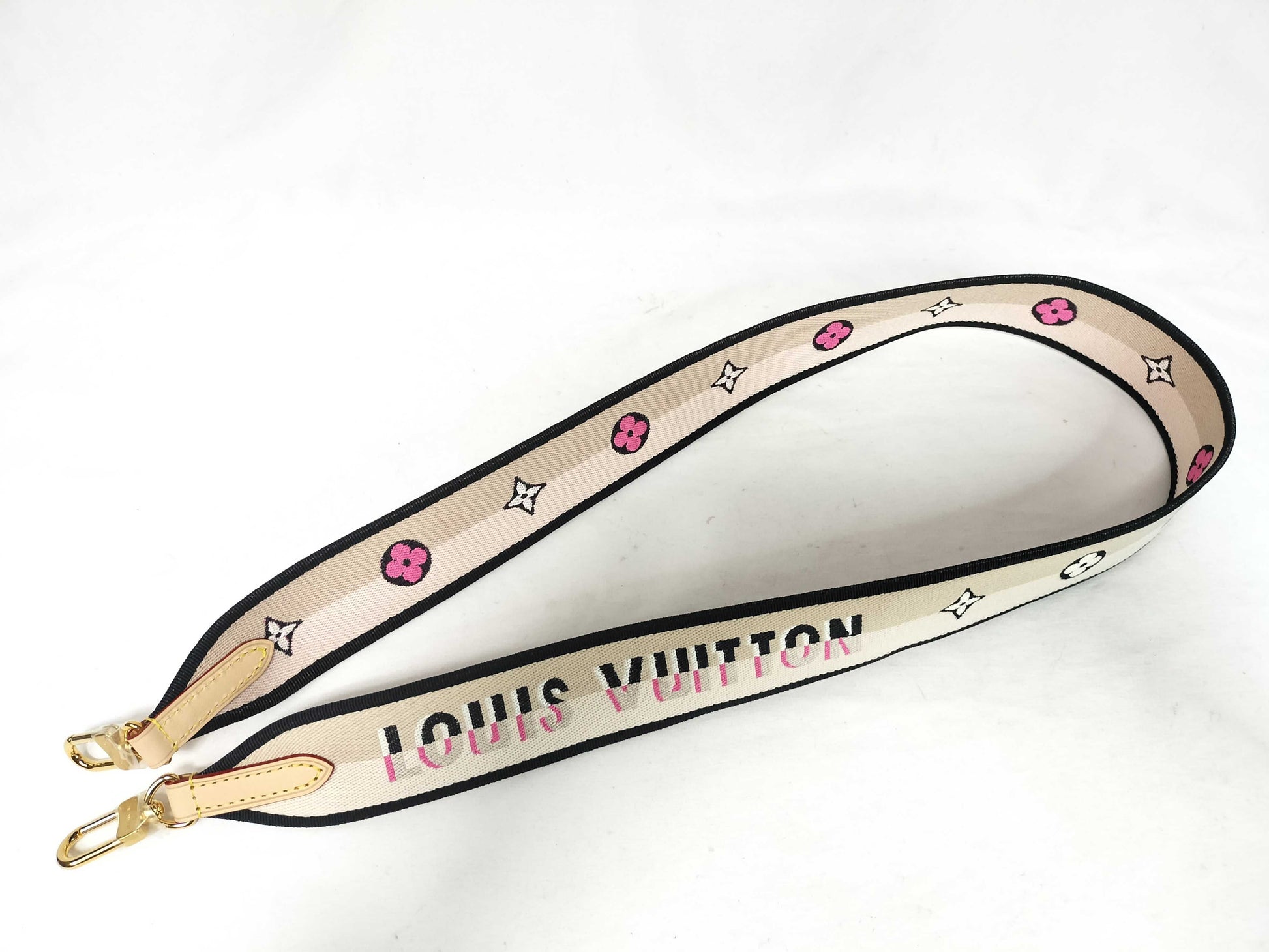 LOUIS VUITTON Signature Strap, Beige/Black/Pink, Signature Canvas with Gold Hardware
