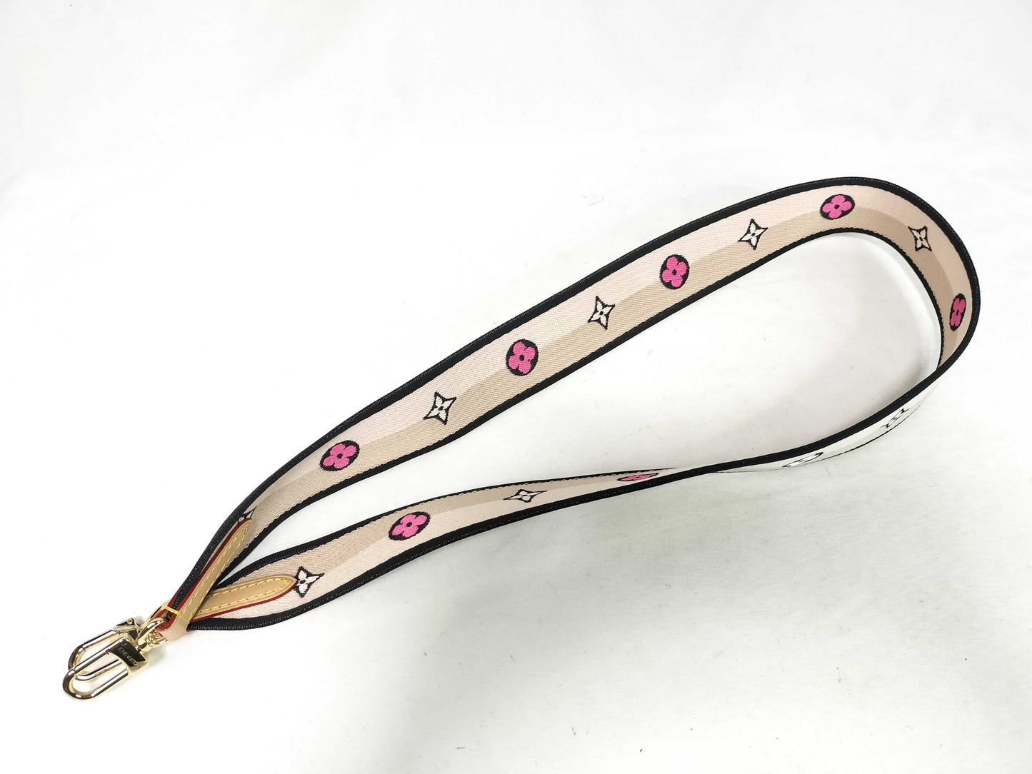LOUIS VUITTON Signature Strap, Beige/Black/Pink, Signature Canvas with Gold Hardware