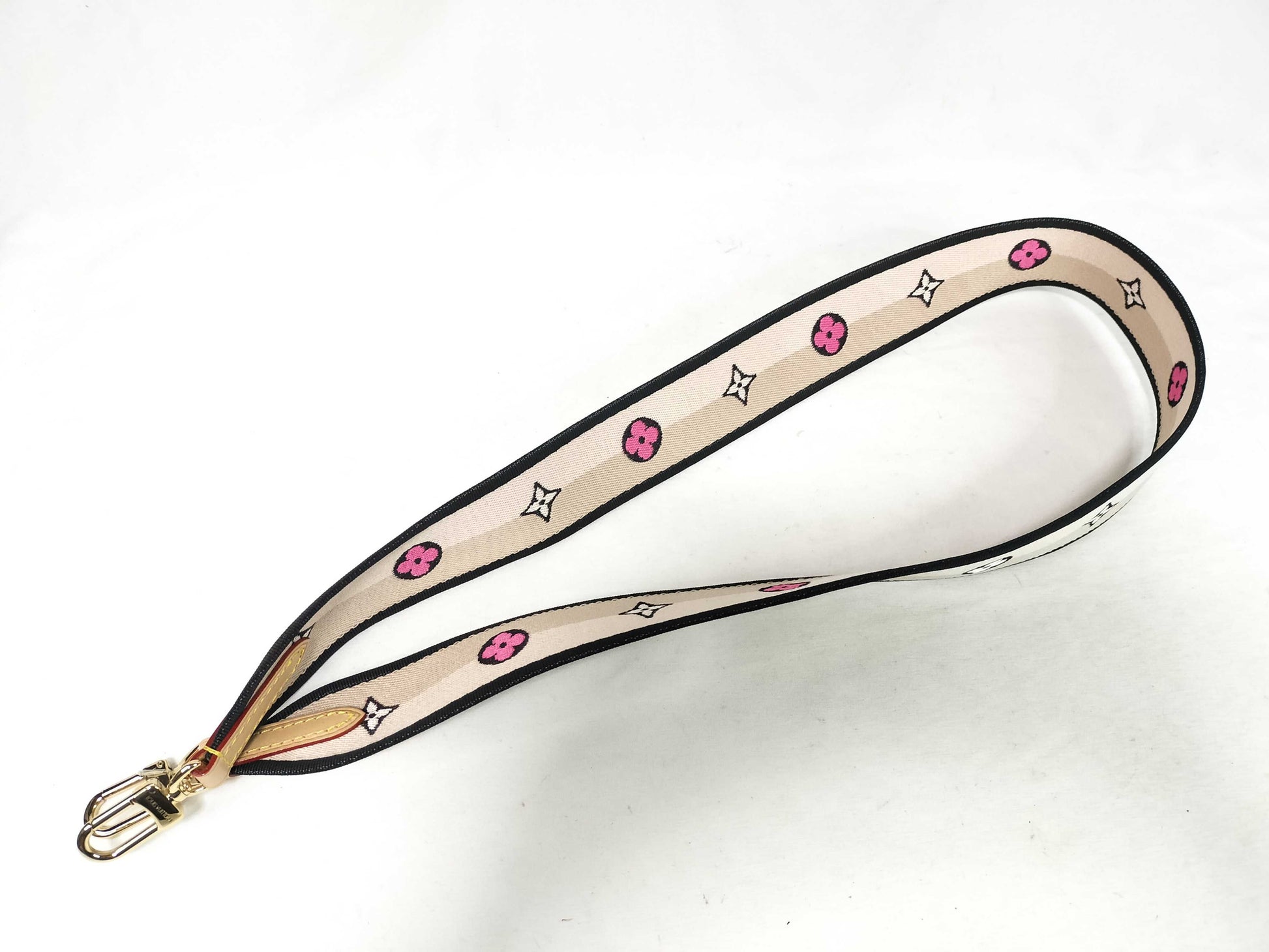 LOUIS VUITTON Signature Strap, Beige/Black/Pink, Signature Canvas with Gold Hardware