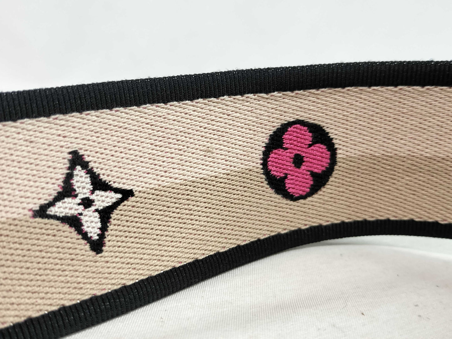 LOUIS VUITTON Signature Strap, Beige/Black/Pink, Signature Canvas with Gold Hardware