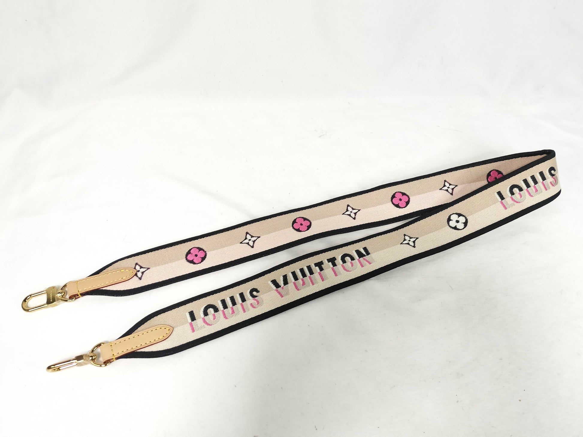 LOUIS VUITTON Signature Strap, Beige/Black/Pink, Signature Canvas with Gold Hardware