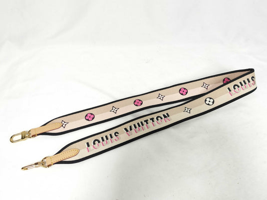 LOUIS VUITTON Signature Strap, Beige/Black/Pink, Signature Canvas with Gold Hardware